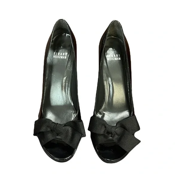 Stuart Weitzman Black Patent Leather Peep Toe Pumps Size 7.5 - Picture 3 of 9